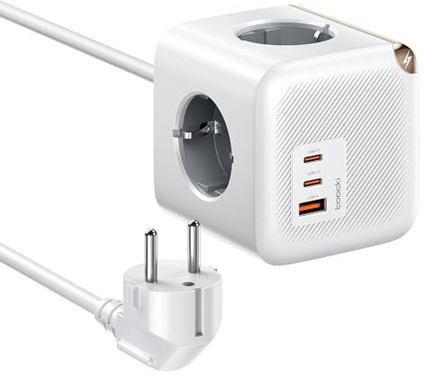 7-en-1 USB Cubo Enchufe, Regletas Enchufes 4000w 16A 4 AC Multienchufe 2 Tipo C 1 USB Cargador de Enchufe Multiple de Pared GAN Power Board, con Extension Cord de 1,5 Metros, para Hogar/Oficina