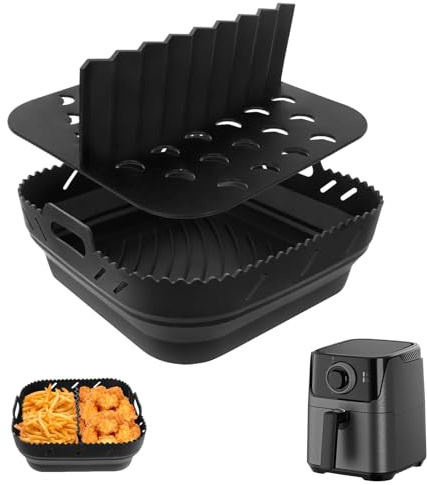 Figarge Silikonform für Heißluftfritteuse Air Fryer Backmatte Wiederverwendbare Backform Matte mit Teiler Air Fryer Korb Quadratisch Air Fryer Zubehör Küchenzubehör