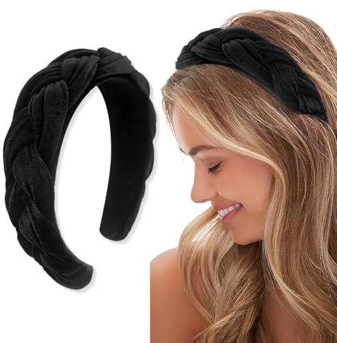 ORGYAML Geflochtene Stirnbänder samt haarreif für Damen Samt Haarreifen Elastische Criss Cross Haarbänder haarreifen damen Zubehör Schwarz