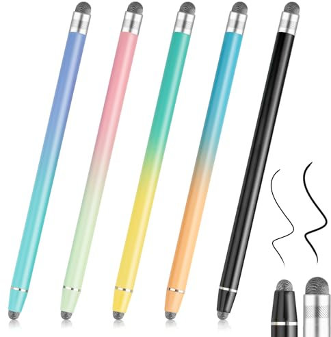 5 Stück Tablet Stift, Touchscreen Stift 2-IN-1 Tablet Stift Hochpräzise Faserspitze für kompatibel mit alle Smartphones, Smartwatches und Alle Touchscreens