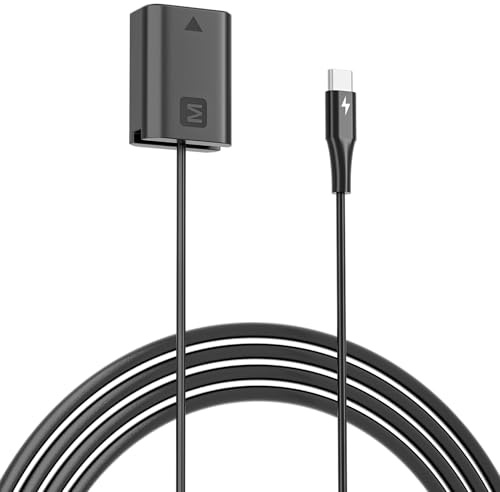F1TP USB-C PD to NP-FW50 ZV-E10 Dummy Battery Continuous Power Adapter for Sony ZV-E10, A3000, A5000, A5100, A6000, A6100, A6300, A6400, A6500, A7, A7II, A7S, A7SII, RX10 II IV Cameras