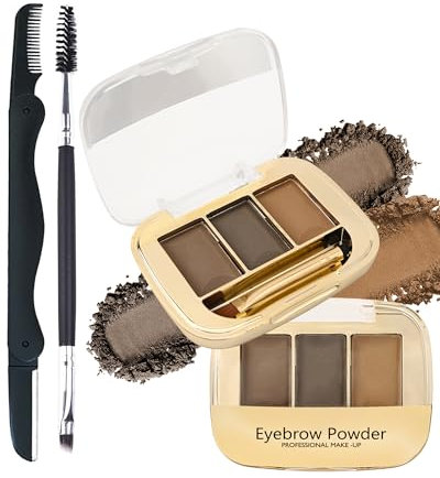 3 colori in polvere per sopracciglia, impermeabile, a lunga durata, per sopracciglia, colore multiuso, polvere fine con rasoio e pennello, polvere per sopracciglia naturale e voluminosa 05