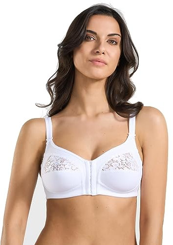 Spiman Reggiseno Senza Ferretto in Microfibra, Allacciatura Anteriore, Pizzo Elastico, Coppe Non Imbottite 2301 (IT, Taglia della Coppa & Taglia della Fascia, B, 6, Bianco)