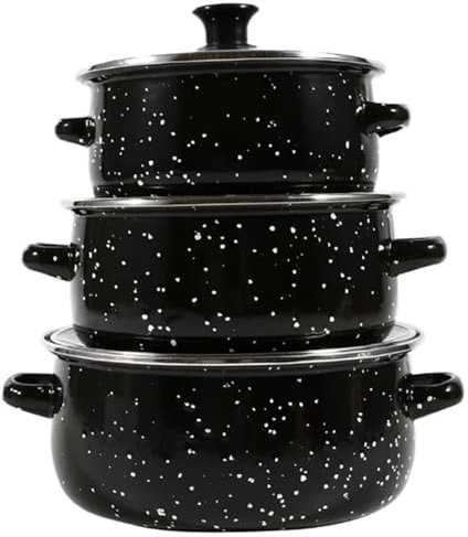 Dutch Oven Pot with Lid, 3Pcs/Set 3 Stackable Enameled Cast Iron Pan Set with Stainless Steel Welt & Dual Handle Non Stick Enamel Dutch Oven for Bread Baking, Cooking Soup