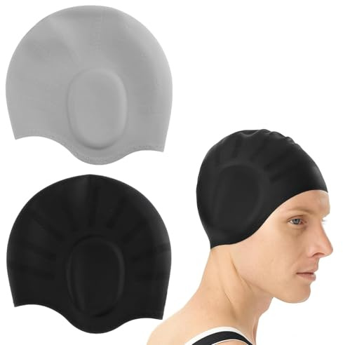 Swimming Hat,3D Swimming Cap for Women Men Cap Waterproof Fits Long Hair & Short,2 Pcs Swimming Cap Women,Swim Caps Ear Protection,Adult Swim Cap Youth Lightweight Bathing Caps for Men