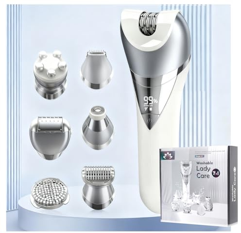 7 en 1 Afeitadora Mujer Kit, Depiladora Facial Mujer Una Eliminación Del Vello Fácil para Cara, Cuerpo y Zonas Íntimas, Indoloro Depiladora Mujer Uso en seco y Húmedo, Carga USB-C