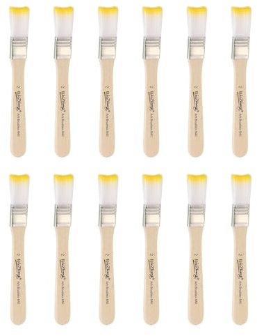 sourcing map 12pcs Small Paint Brushes 0.6 Flat Paint and Chip Nylon Brushes with Wooden Handle for DIY Art Painting Furniture Cabinet Fences Deck Wall Door Trim, Yellow