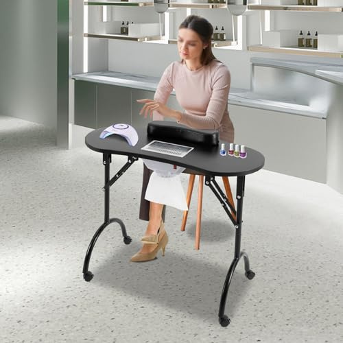 Faltbar Nageltisch mit Absaugung, Staubbeutel & Rollen, Multifunktional Mobiles Maniküre Tisch Tragbare Nagelstudio Tisch für Zuhause, Nagelstudio, Schönheitssalon, 90 * 40 * 72.5cm (Schwarz)