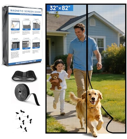 Magnetic Screen Door Upgraded PET Mesh Stronger Than Fiberglass and Polyester,Hands Free,Keeps Bugs Out,Pet & Kid Friendly，Suitable for Home and Screen Size 32 X 82