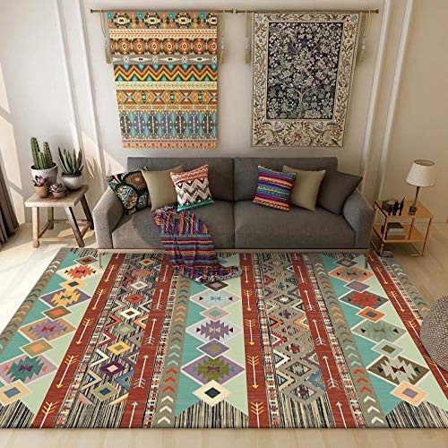 Alfombra de retazos, 160 x 230 cm, antideslizante, lavable a máquina, pelo corto, alfombra vintage para sala de estar, entrada, oficina, escritorio, mesita de noche, dormitorio, estilo tribal