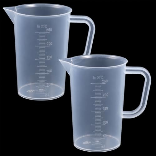 2 Pcs Plastic Measuring Jugs, 250ml Measuring Cups Plastic Jug | Clear Liquid Graduated Beaker with Handle Small Transparent Measure Cups Liquid Measuring Cups for Baking Kitchen Cooking