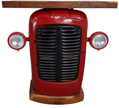 Indoortrend Sideboard Traktor Anrichte mit Beleuchtung - Kommode mit echter Ferguson Kühlergrillfront zum Aufklappen in rot, Industrie Design Schrank mit Tischplatte - Maße (B/T/H) 90/46 / 88 cm