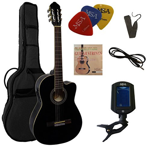 4/4 GITARRE MIT TONABNEHMER - KONZERTGITARRE IM SET - CLASSIC - SCHWARZ - MIT 4-BAND EQ - TASCHE - BAND - SAITEN - 3xPIK - STIMMGERÄT ET33B - CK111