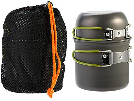 Kochgeschirr Set, Survival Camping Geschirr Set Aluminiumlegierung Topf Set mit Topf Abdeckung, Aufbewahrungstasche für Camping Hilking BBQ Picknick