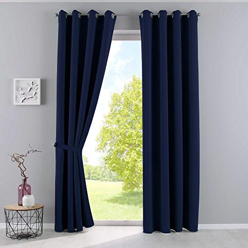 Gardinenbox Vorhänge Blickdicht »Newyork« Blau HxB 225x140 cm 2er-Pack Thermo-Gardinen Verdunkelungsvorhang Blackout Ösen schalldämmend ÖKOTEX UV-Schutz Raffhalter, 201920600-2