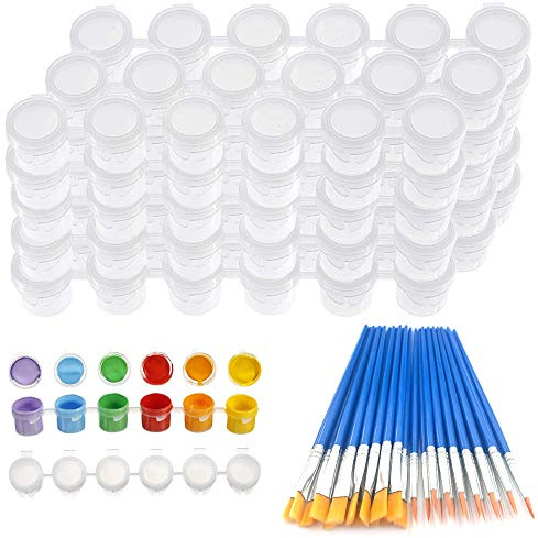 45pcs 3ml Paint Pots Strips with Paint Brushes Set,15 Strips 90 Pots Mini Empty Paint Cups with 30pcs Small Paint Brushes,Arts Crafts Plastic Paint Container for Storage Acrylic Paint Paintings