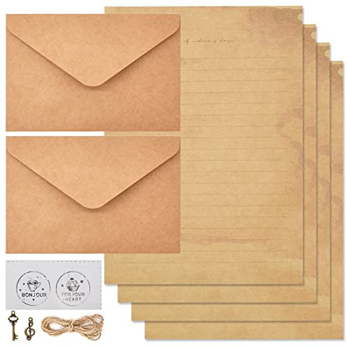 Qixuer 1 Set di Buste Vintage, Stampabili Fogli Carta di Lettere Vintage Set di Cancelleria Vintage Buste di Cancelleria Vintage set di Scrittura Fogli Carta da Lettera Antica per Scrivere