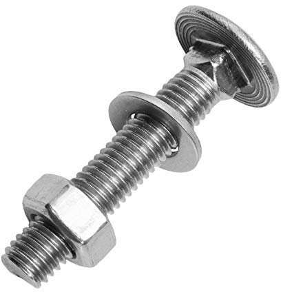 Schlossschrauben M16x40/40 mm mit Sechskantmuttern & Unterlegscheiben M16 aus Edelstahl A2 (10 Stück) | Flachrundschrauben - Edelstahlmuttern - Beilagscheiben von MESAROS®