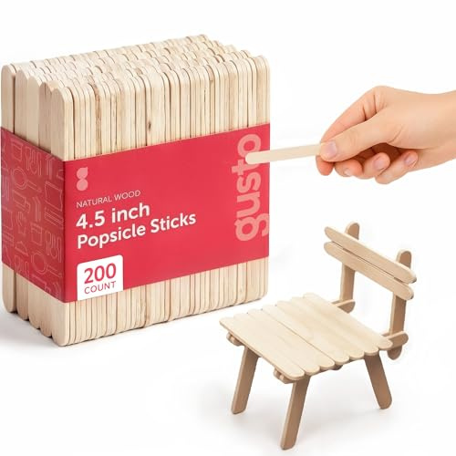 GUSTO 200 palitos de madera multiusos para helado de 11,4 cm para trabajos caseros, helados, depilación y depresor lingüístico