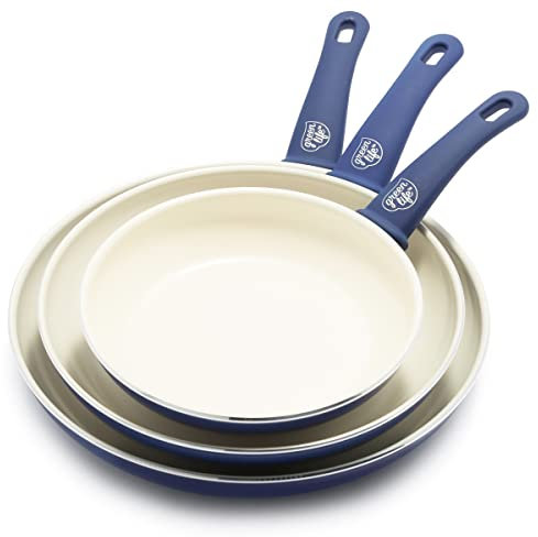 GreenLife Soft Grip - Set di padelle in ceramica antiaderente, 20,3 cm, 25,4 cm e 30,5 cm, colore: Blu