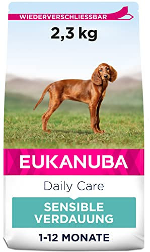 Eukanuba Daily Care Sensitive Digestion Welpenfutter - Trockenfutter für Welpen mit sensibler Verdauung, Magenfreundlich mit leicht verdaulichem Reis, 2,3 kg