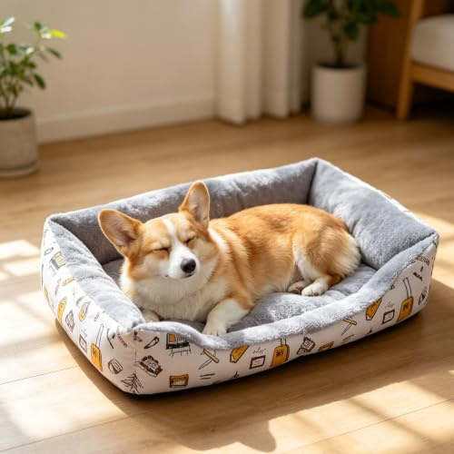 PETCUTE Bekväm hundkorg, tvättbar kudde för hundar och katter, maskintvättbar, husdjurssäng för hundar, ventilerande, hundsäng kudde med halkfri nederdel