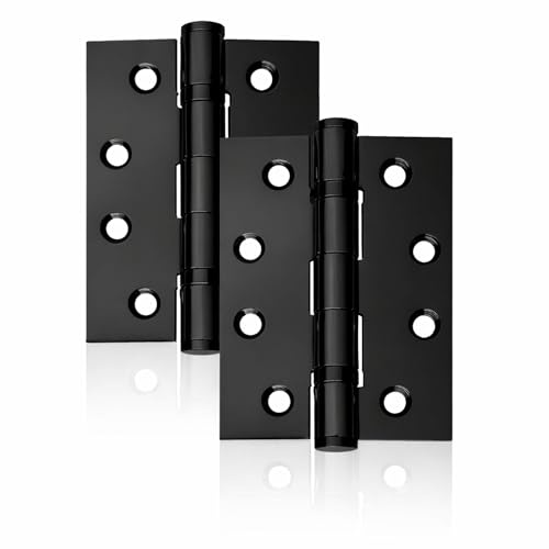 UAP 4 Inch Ball Bearing Butt Door Hinges for Internal Doors 100mm x 75mm Mild Steel Square Corner Internal 2 Pack Black