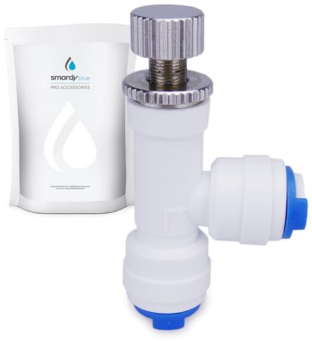 smardy Manueller Durchflussbegrenzer L-Form für 1/4 Zoll (6,35mm) Schlauch | Wasserdurchfluss-Einstellventil für Umkehrosmose, Wasserfilter und Kühlschrank Side by Side, präzise regulierbar