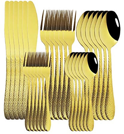 Geschirr Edelstahlbesteck Set Luxus Spiegel 30 stücke Silber Geschirr Set Dinner Hochzeit Küchenmesser Gabeln Löffel Set essgeschirr (Color : Gold)