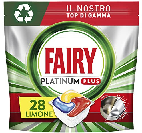 Pastiglie Per Lavastoviglie Fairy Platinum Plus Tutto In Uno Limone, 28 Capsule, La Migliore Pulizia Fairy Come Nuovo, Rimuove L’opacità E Previene Il Calcare