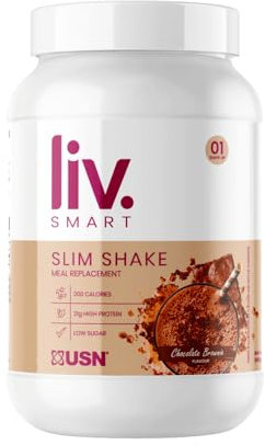 USN Liv.Smart Slim Shake Chocolate Brownie 550g - High Protein (21g) Meal Replacement Shake & Weight Loss Support - Low in Sugar & Suitable for Vegetarians, 10 Servings