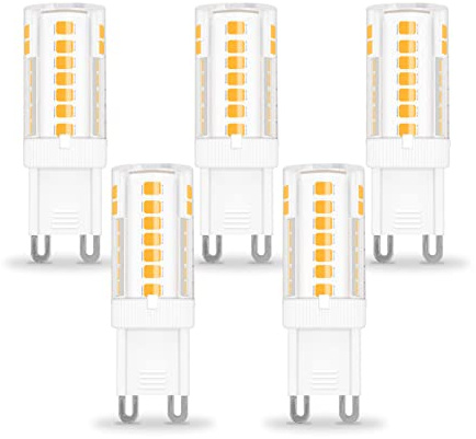 ZHENMING 3.5W G9 LED Bulb Dimmable 40W Halogen Equivalent, Warm White 3000K 460LM 120V G9 Bi Pin Base Light Bulbs for Chandelier Lighting, 5 Pack