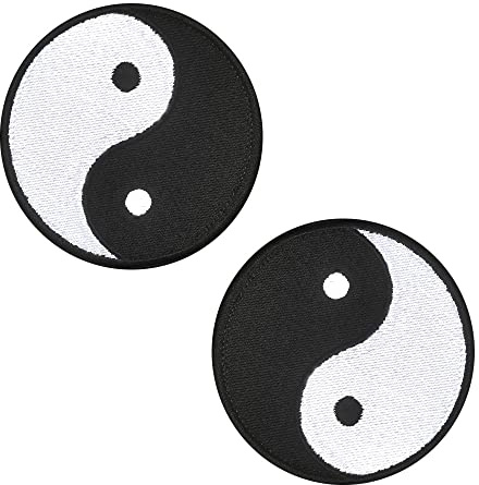 Set med 2 st Mystisk Oriental Taiji Rune Taoism Ying Yang symbol broderad krok och ögla patch broderi sy på lapp för kläder kläder jacka jeans uniform gör-det-själv lapp collect