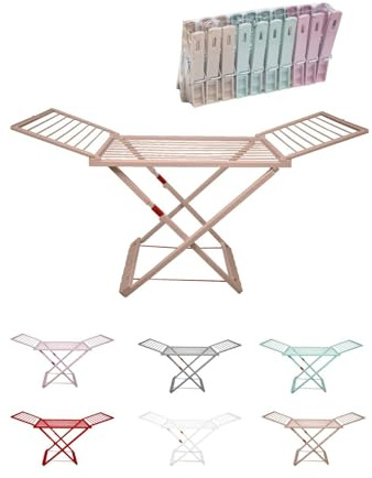 Jardin202 - Tendedero Plegable de Resina Incluye 20 Pinzas – Tendal Abatible Balcón para Interior y Exterior | Plegable (Crema)