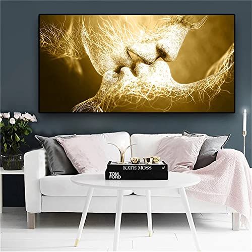 TengYuer 5D DIY Diamond Painting Kit Completo,Abstracto Oro Amor Beso Cuadro de Diamante Kit,Rhinestone Bordado Punto de Cruz Pintura de Diamantes para Adultos Niños,Hogar Pared Decoración 80x160cm