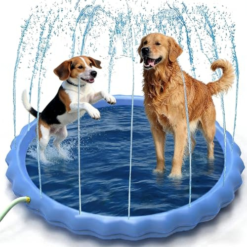 Paddling Pool for Pet, 39“Foldable Sprinkle and Splash Water Play Mat, Dogs Paddling pool Summer Spray Pad,Inflatable Pool Garden Outdoor Portable Sprinkler Play Mat Outside (100CM)