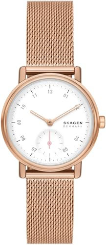 Skagen Kuppel Uhr für Damen, Quarzwerk mit Edelstahl- oder Lederarmband, Roségoldton und Weiß, 32MM
