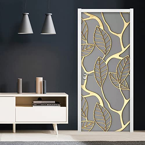 3D Türaufkleber Abstrakte Goldene Blätter Türtapete Selbstklebend Türposter 90X200Cm Fototapete Türfolie Wasserdichte Abnehmbare Pvc Türtapete Innentür Schlafzimmer Küche Bad Home Deko