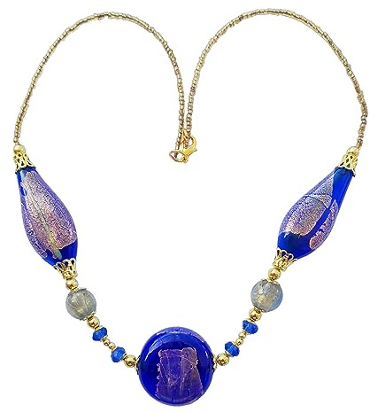 P.Emme Collana Girocollo Per Donna in vetro azzurro/oro di Murano cm.50
