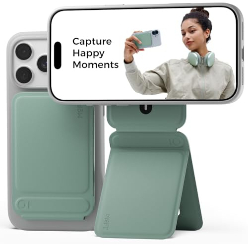MOFT Phone Tripod Stand Selfie Stick for iPhone, Multi-Angles iPhone Stand, Lightweight & Portable Phone Holder, Strong Magnets, MOVAS Vegan Leather, Travel Essentials, Seafoam (Without Card Slot)