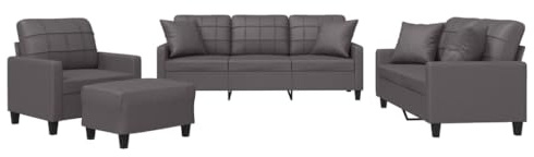 vidaXL Juego de Sofás 4 pzas, Sillones de TV con Cojines, Sofás de Descanso Relax, Asientos Tapizados para Salón Hogar, Cuero Sintético Gris