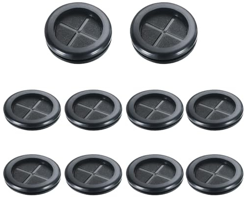 Leliafleury Closed Rubber Grommet 10 Pcs 32mm Double Sided Hole Plugs Round Rubber Grommet for Protecting Wires Plugs Cables, Black