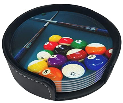 Billard Getränkeuntersetzer - 6 Stück Tischuntersetzer Flexibel Hitzebeständig Schnell Trocknend Rutschfest Perfekt für Küche Wohnzimmer Esstisch