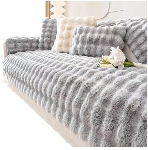 NNSMUN Kaninchen Plüsch Sofabezug L Form 1/2/3/4 Sitzer Sofa Überzug Ecksofa L Form, Couch Bezug Schmutzabweisend Sofaschutz Hund Kratzschutz Katze (Grau,90×180cm)