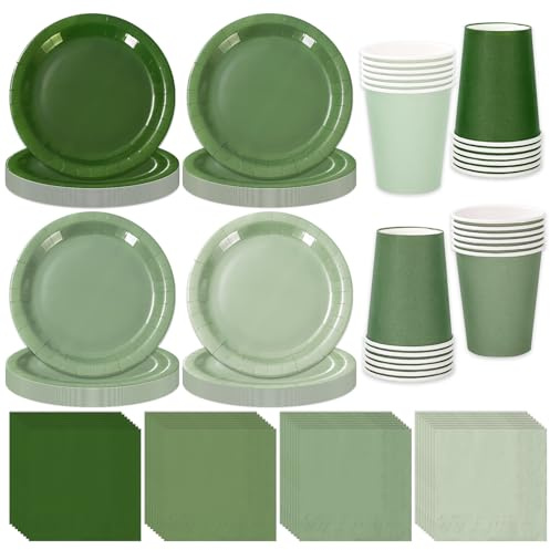 Whaline 244Pcs Sage Green Tableware Set Serves 48 Gradient Green Disposable Dinnerware 48 9 Plates 48 7 Plate 48 9oz Cups 100 Napkins for Wedding Birthday Party Supplies