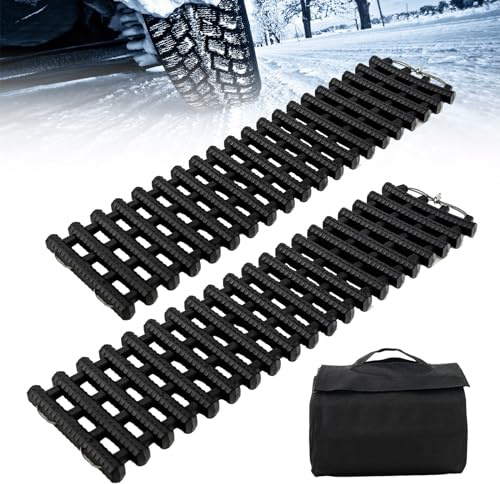 COSTWAY 2 Pack Tire Traction Mats, Folding Non-Slip TPR Recovery Track for Sand/Mud/Snow Off-road, Tire Ladder Pad Emergency Devices for Cars, Trucks, Van (85 x 21 x 3cm)