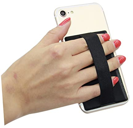 Veemoon Universal Phone Card Holder with Finger Gripper Elastic Band Horizontal Insertion Stick-On Credit Wallet for Smartphone Back Holds ID Cash Random Colour