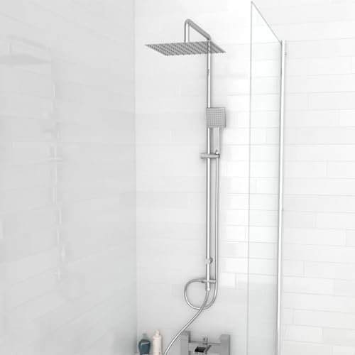 Nes Home Modern Exposed Sqaure Shower Mixer Handset & Riser Rail Kit Chrome