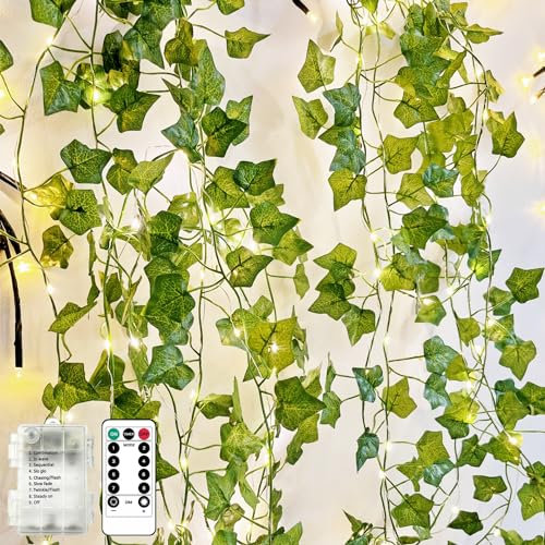 Kimuwote 3M Artificial Ivy String Lights with 30 LED Lights with Timing Function, Fairy Lights with Flower Garland for Indoor Garden Wedding Party Decoration