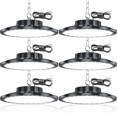 TASINUO LED Werkstatt Deckenleuchte 100W 10000LM UFO Werkstattlampe 6 Stück | IP65 Wasserdicht Kellerlampe Industrielampe,6500K Kaltweiß Hallenstrahler Garagenlampe LED Strahler für Fabriken Garage Lager